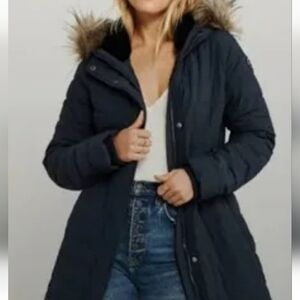 Abercrombie & Fitch Down Puffer Coat Jacket Parka Women’s XS Fur Trimmed Hood